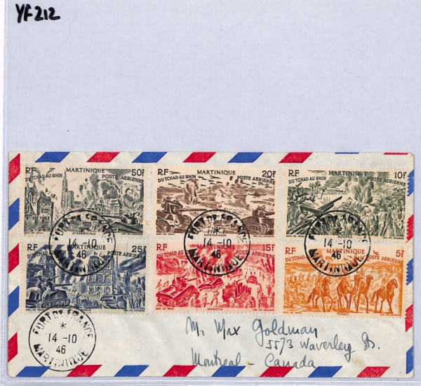 MARTINIQUE Cover 1946 AIR MAIL Set{6} France Cols Flown Canada {samwells}YF212 - Image 7
