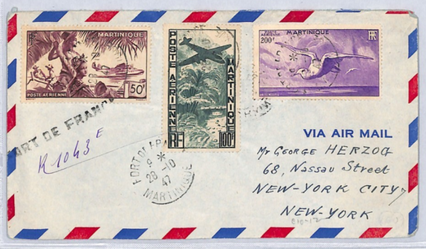 MARTINIQUE Cover 1947 Air *HIGH VALUES* France Cols 200f ALBATROSS BIRDS YF209 - Image 3
