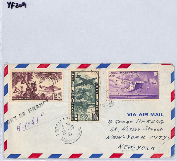 MARTINIQUE Cover 1947 Air *HIGH VALUES* France Cols 200f ALBATROSS BIRDS YF209 - Image 9