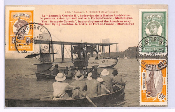 MARTINIQUE Postcard 1925 PPC Hydravion SEA-PLANE *USA NAVY FLIGHT* Arrival XH90