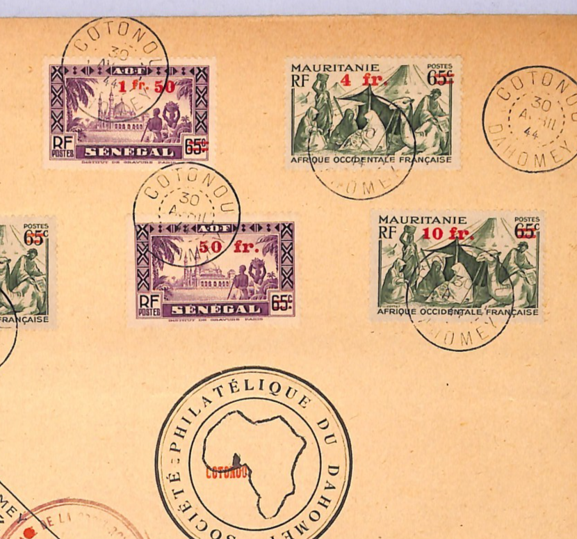 MAURITANIA & SENEGAL AOF WW2 Surcharges Used DAHOMEY 1944 RED CROSS Cover WT202 - Image 8
