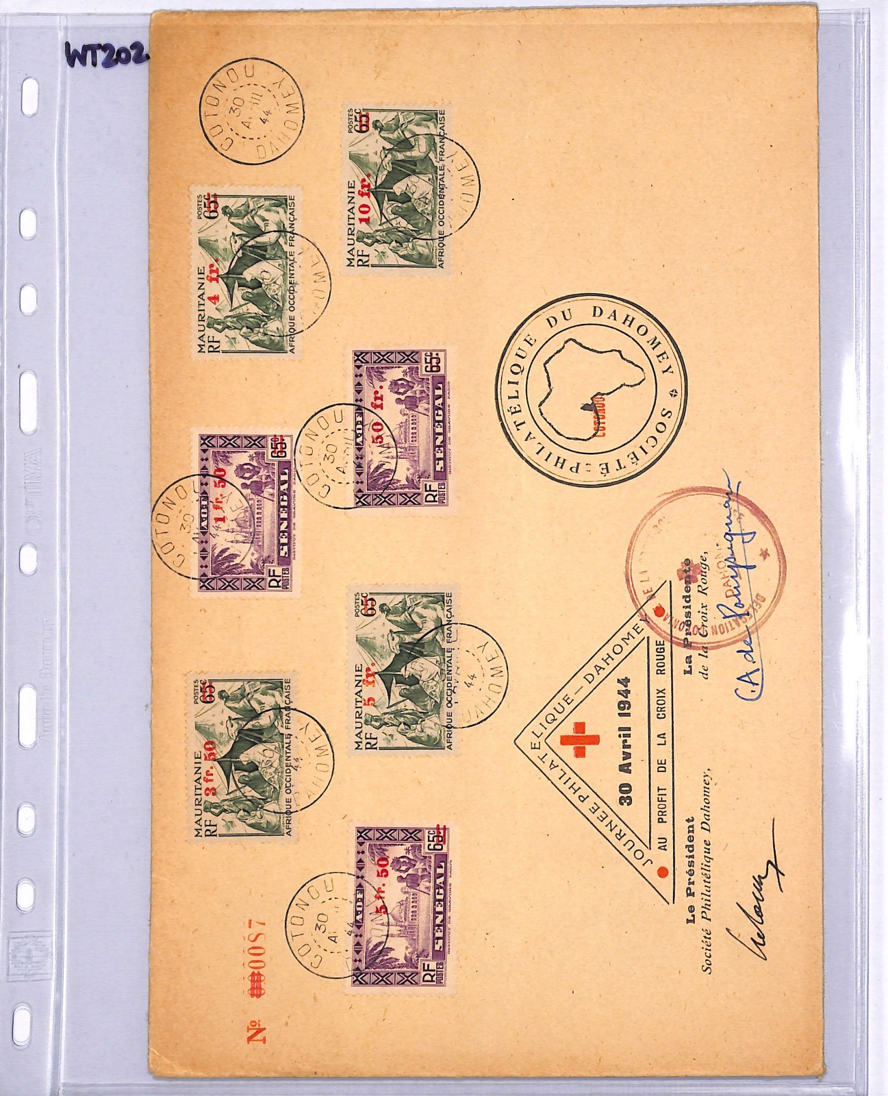 MAURITANIA & SENEGAL AOF WW2 Surcharges Used DAHOMEY 1944 RED CROSS Cover WT202 - Image 10