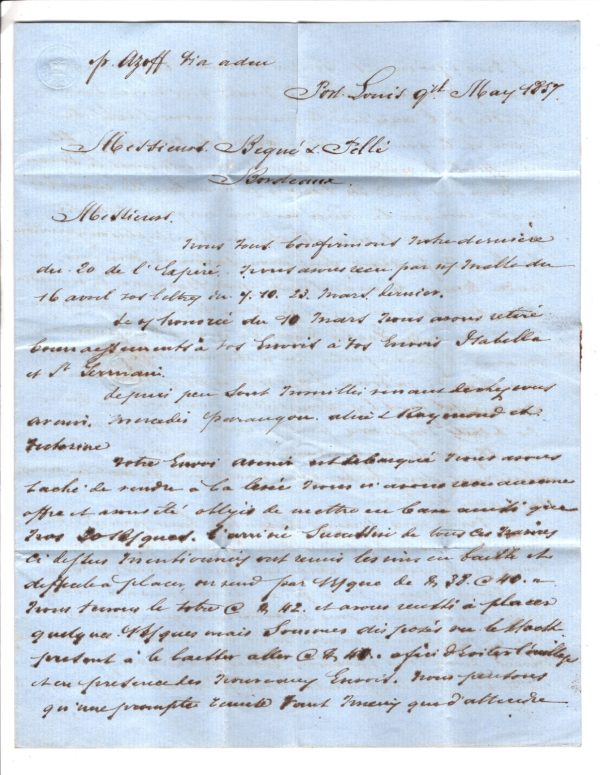 MAURITIUS Cover EL Port Louis 1857 STEAMER AZOFF France Bordeaux{samwells}XG91 - Image 5