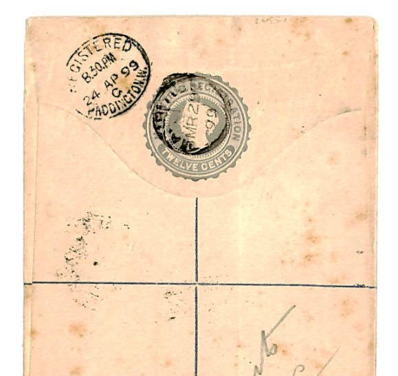 MAURITIUS Cover QV Registered Stationery Uprated 18c ARMS 1899 Paddington W210a - Image 5
