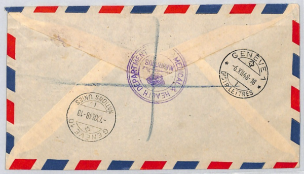 MAURITIUS KGVI Air Cover MEDICAL OFFICIAL 1948 Geneva *WHO* WORLD HEALTH ZN280 - Image 4