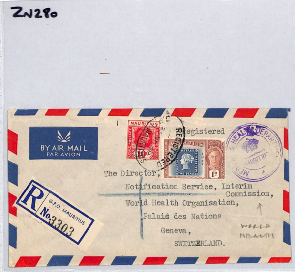 MAURITIUS KGVI Air Cover MEDICAL OFFICIAL 1948 Geneva *WHO* WORLD HEALTH ZN280 - Image 8