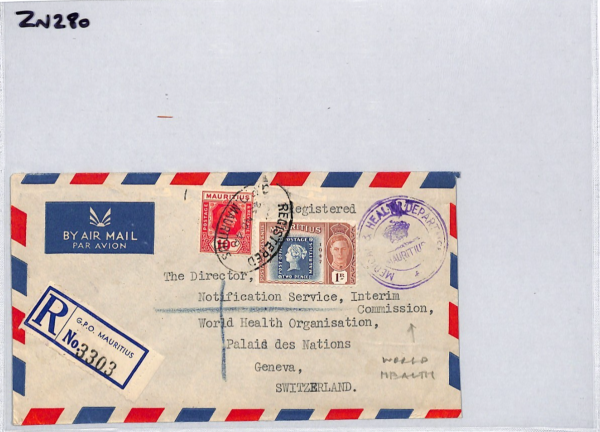 MAURITIUS KGVI Air Cover MEDICAL OFFICIAL 1948 Geneva *WHO* WORLD HEALTH ZN280 - Image 10