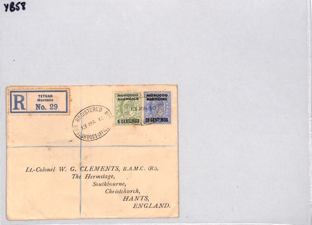 MOROCCO AGENCIES (GB) Overprint KEVII Cover *TETUAN* Registered 1910 Hants YB58 - Image 11