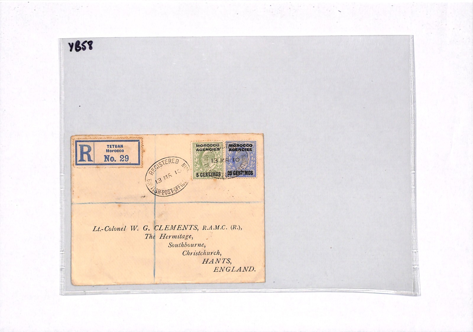 MOROCCO AGENCIES (GB) Overprint KEVII Cover *TETUAN* Registered 1910 Hants YB58 - Image 13