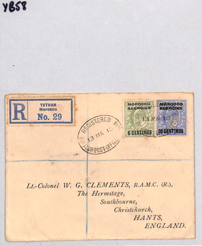 MOROCCO AGENCIES (GB) Overprint KEVII Cover *TETUAN* Registered 1910 Hants YB58 - Image 9