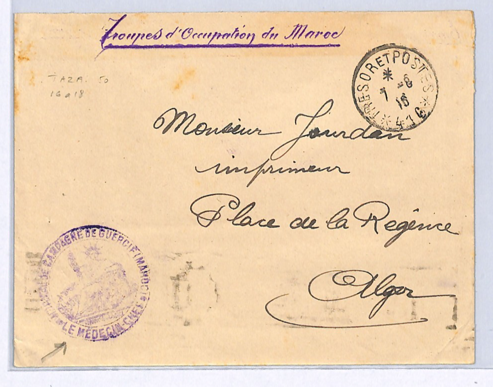 MOROCCO France MILITARY Cover *CHEF MEDECIN* Cachet Hospital 1916 MEDICAL WX323 - Image 3