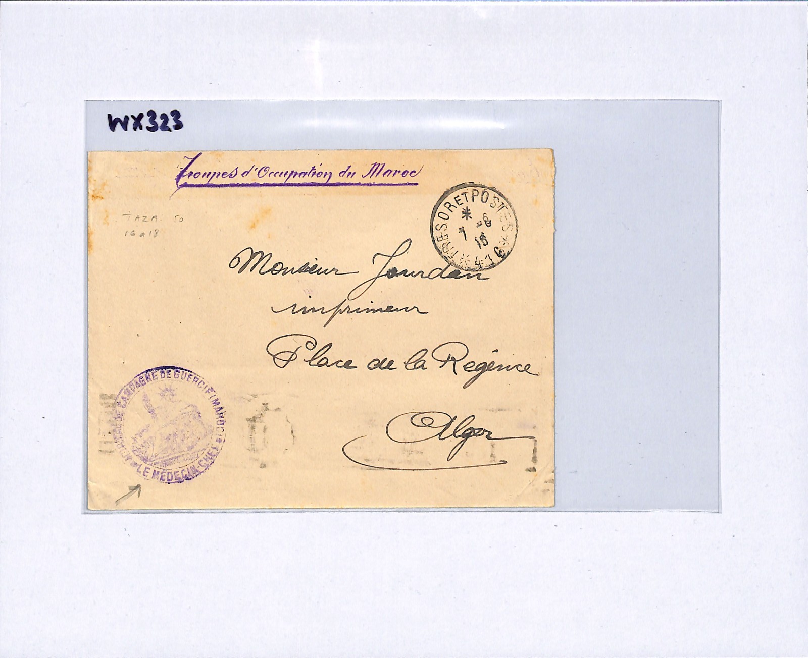 MOROCCO France MILITARY Cover *CHEF MEDECIN* Cachet Hospital 1916 MEDICAL WX323 - Image 8