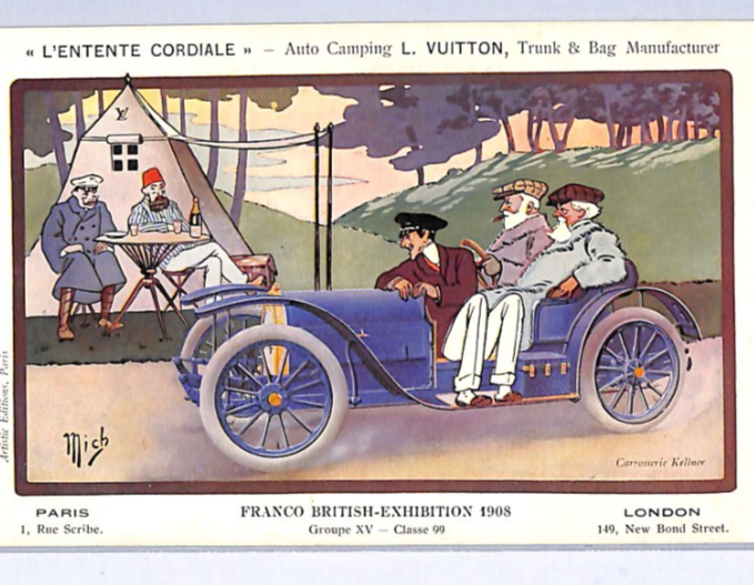 MOTOR CARS Postcard *VUITTON* ADVERT Camping 1908 FRANCO-BRITISH EXHIBITION WP43