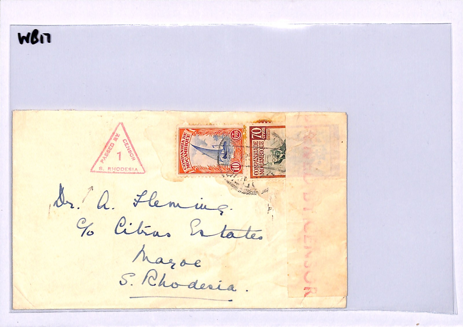 MOZAMBIQUE Company WW2 Cover Beira S.RHODESIA *CENSOR* Mazoe 1941 {samwells}WB17 - Image 9