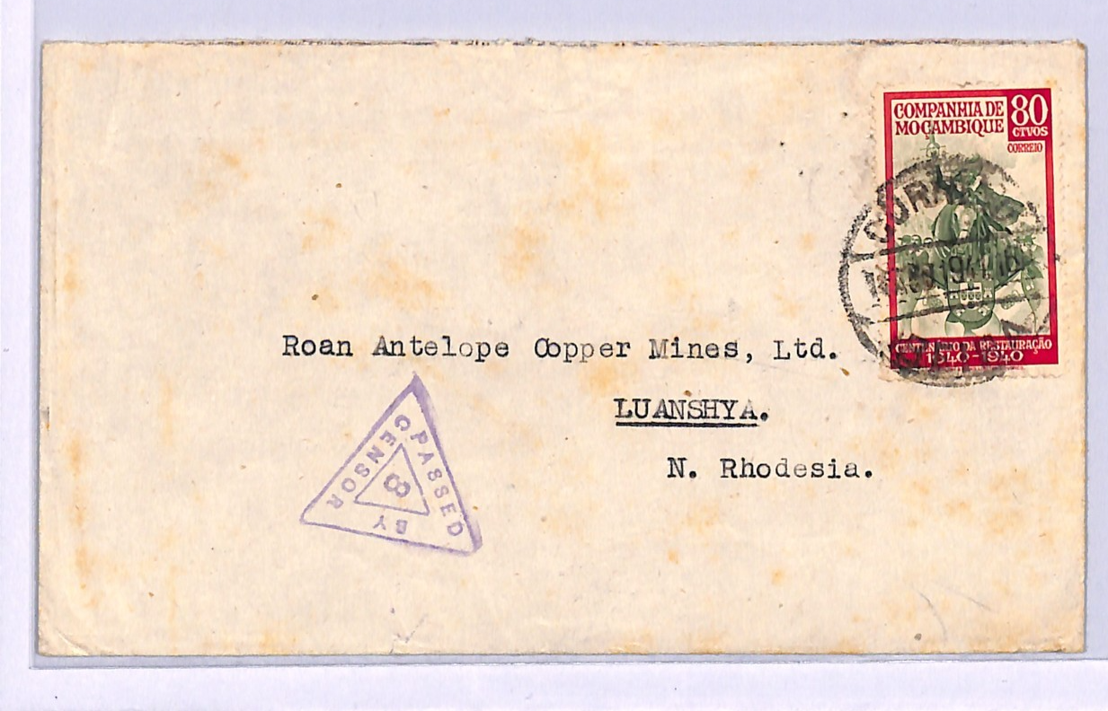 MOZAMBIQUE Company WW2 Cover N. RHODESIA *CENSOR* Luanshya 1941 Copper Mine WB16 - Image 3