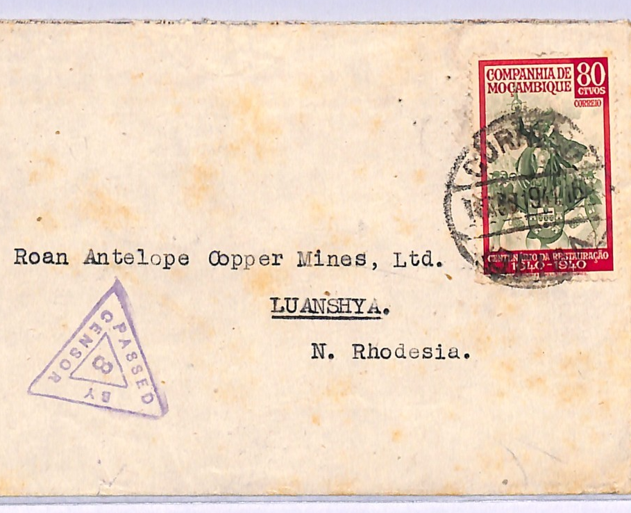 MOZAMBIQUE Company WW2 Cover N. RHODESIA *CENSOR* Luanshya 1941 Copper Mine WB16