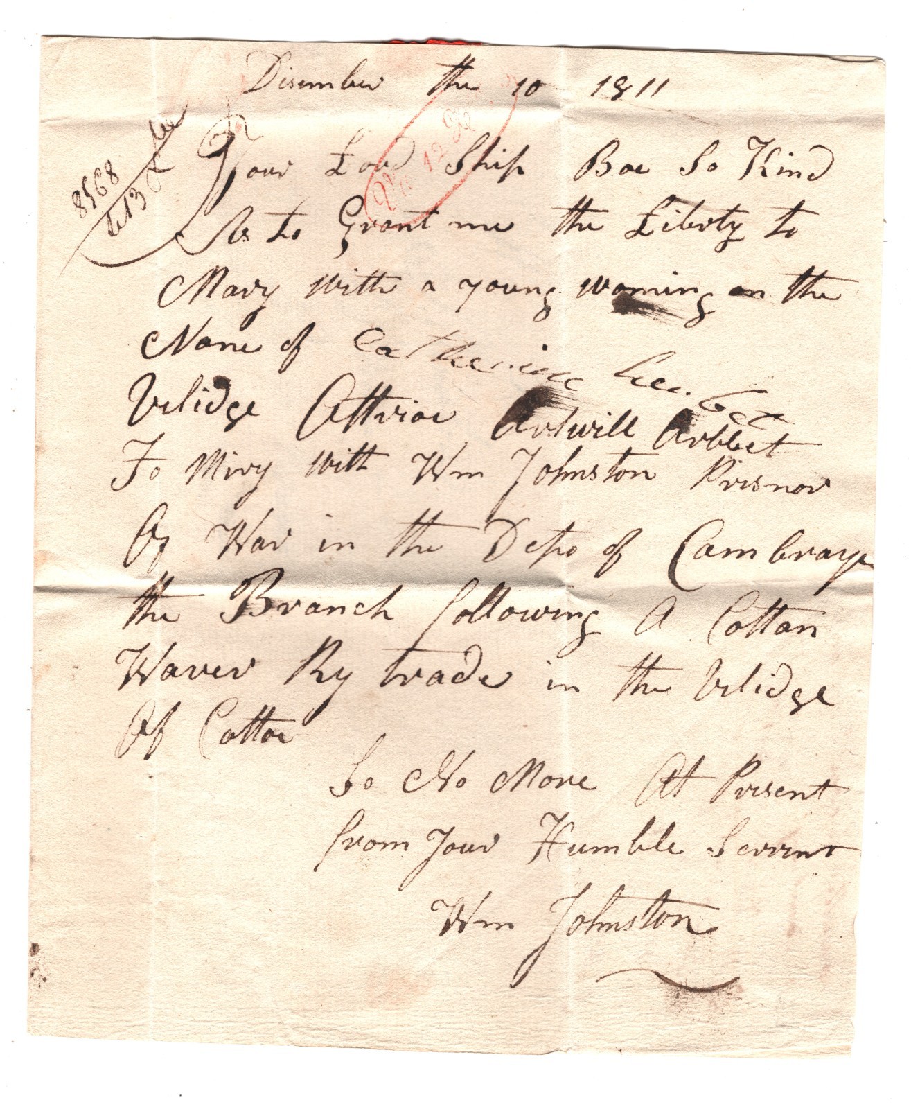 NAPOLEONIC WARS *POW* Letter 1811 BRITISH Soldier Cambrai-France Governor WY72 - Image 4