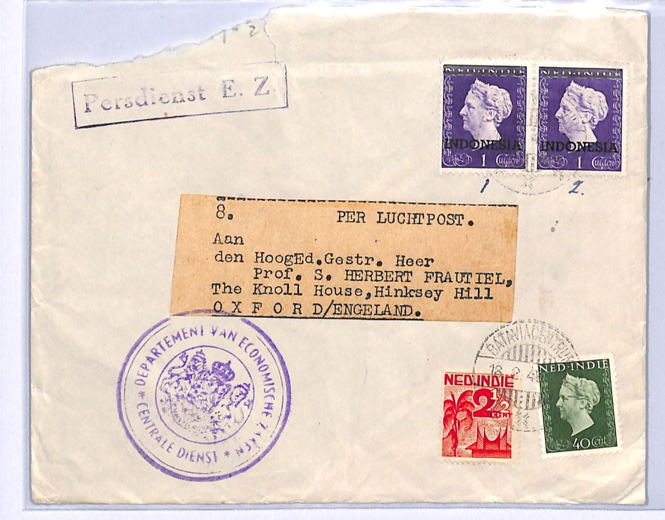 NED-INDIE Overprint *INDONESIA* 1948 Mixed Franking 1g PAIR Official Cover WH165 - Image 3