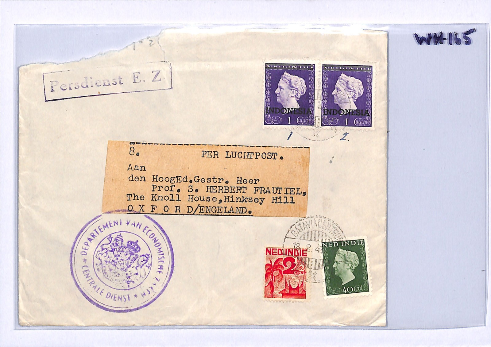 NED-INDIE Overprint *INDONESIA* 1948 Mixed Franking 1g PAIR Official Cover WH165 - Image 6