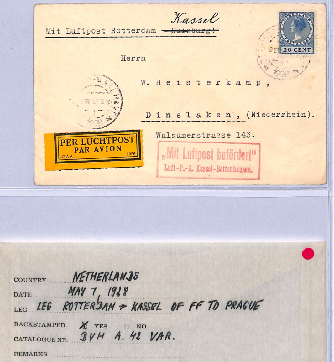 NETHERLANDS Air 1928 Cover FIRST FLIGHT GERMANY Rotterdam-Kassel (Prague) VT14 - Image 3
