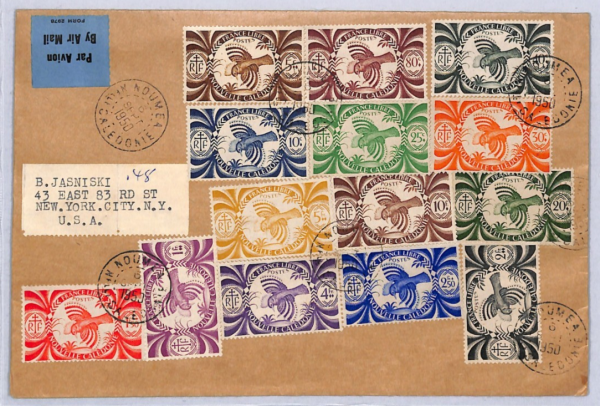 NEW CALEDONIA Cover *FRANCE LIBRE* Birds POSTAGE Set{14) Colonies 1950 USA YF163