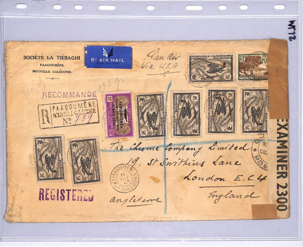 NEW CALEDONIA Cover High Rate WW2 Air *PARIS-NOUMEA* 10f O/p 50f{7} 1941 WT72 - Image 11