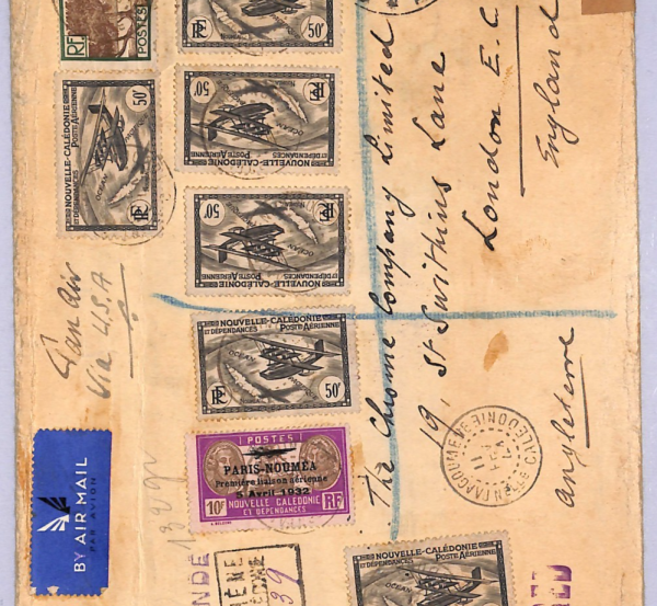 NEW CALEDONIA Cover High Rate WW2 Air *PARIS-NOUMEA* 10f O/p 50f{7} 1941 WT72 - Image 3