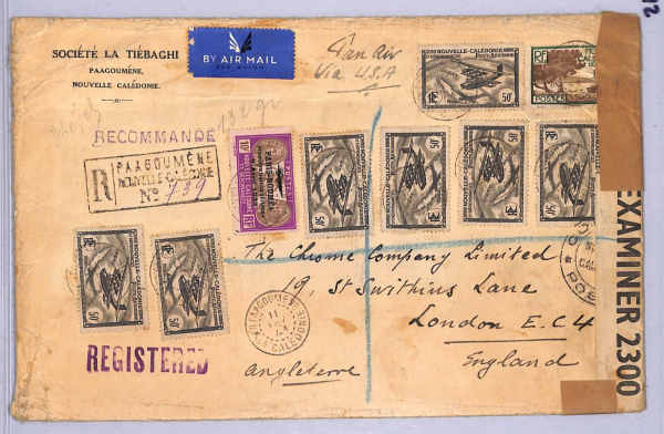 NEW CALEDONIA Cover High Rate WW2 Air *PARIS-NOUMEA* 10f O/p 50f{7} 1941 WT72 - Image 4