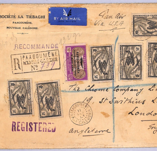 NEW CALEDONIA Cover High Rate WW2 Air *PARIS-NOUMEA* 10f O/p 50f{7} 1941 WT72 - Image 6