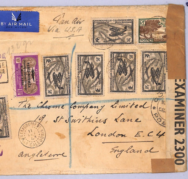 NEW CALEDONIA Cover High Rate WW2 Air *PARIS-NOUMEA* 10f O/p 50f{7} 1941 WT72 - Image 7