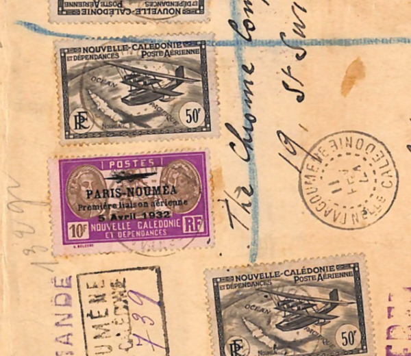 NEW CALEDONIA Cover High Rate WW2 Air *PARIS-NOUMEA* 10f O/p 50f{7} 1941 WT72