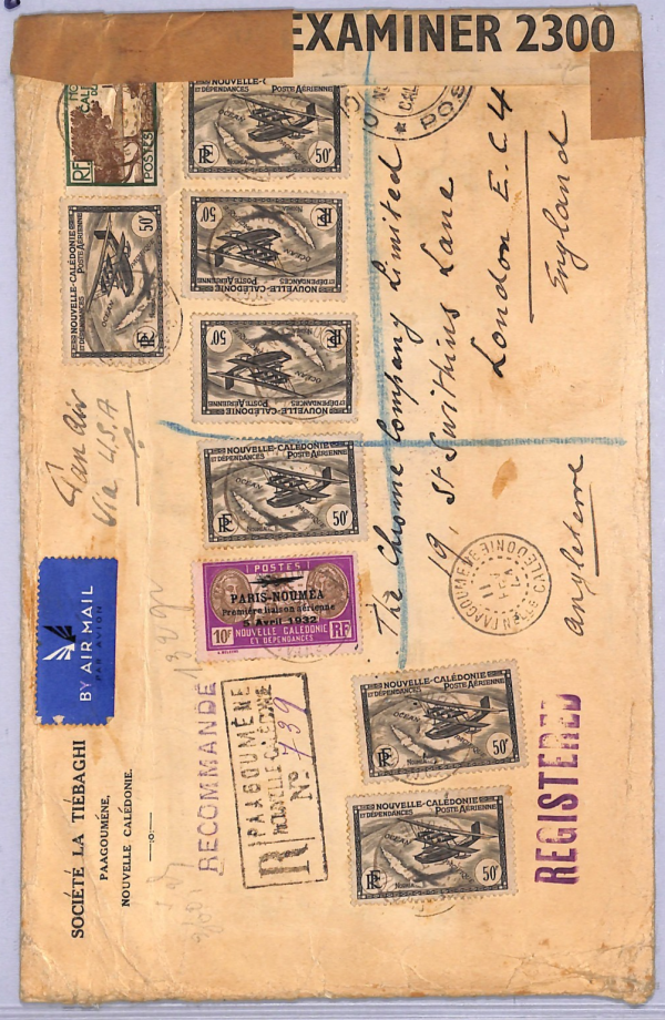 NEW CALEDONIA Cover High Rate WW2 Air *PARIS-NOUMEA* 10f O/p 50f{7} 1941 WT72 - Image 9