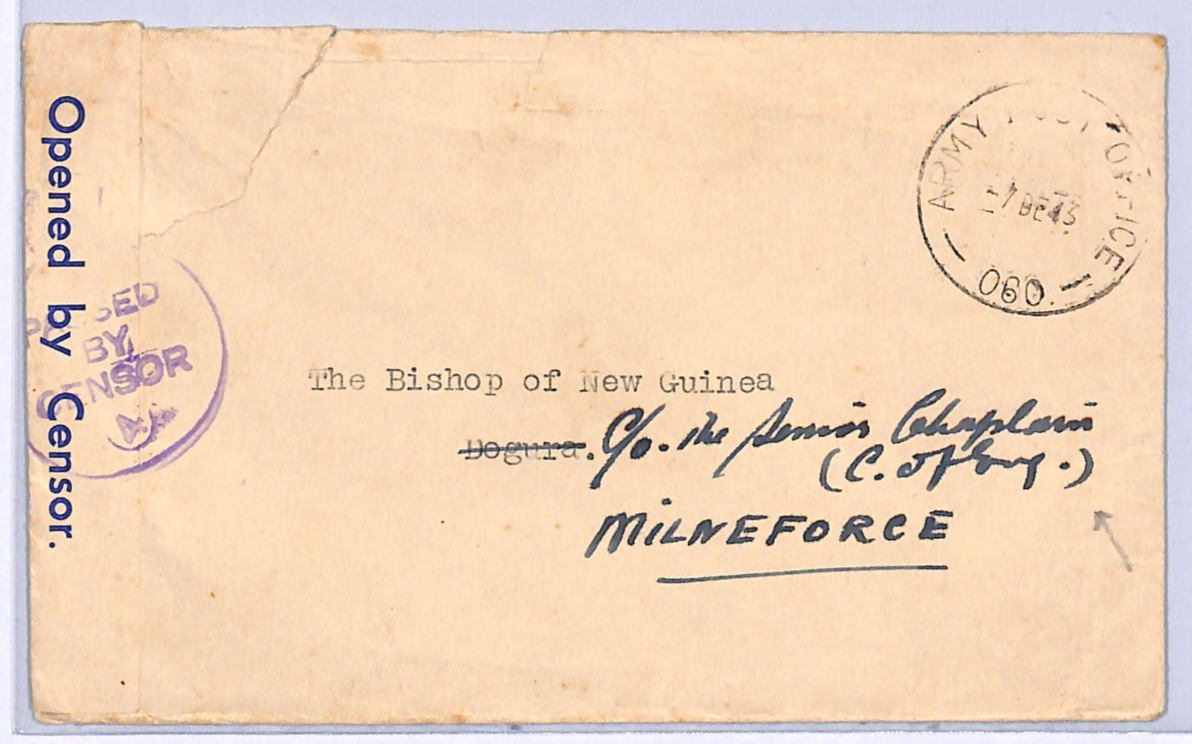 NEW GUINEA WW2 Censor Cover AUSTRALIA FPO.60 MilneForce 1943 BISHOP DOGURA WH143