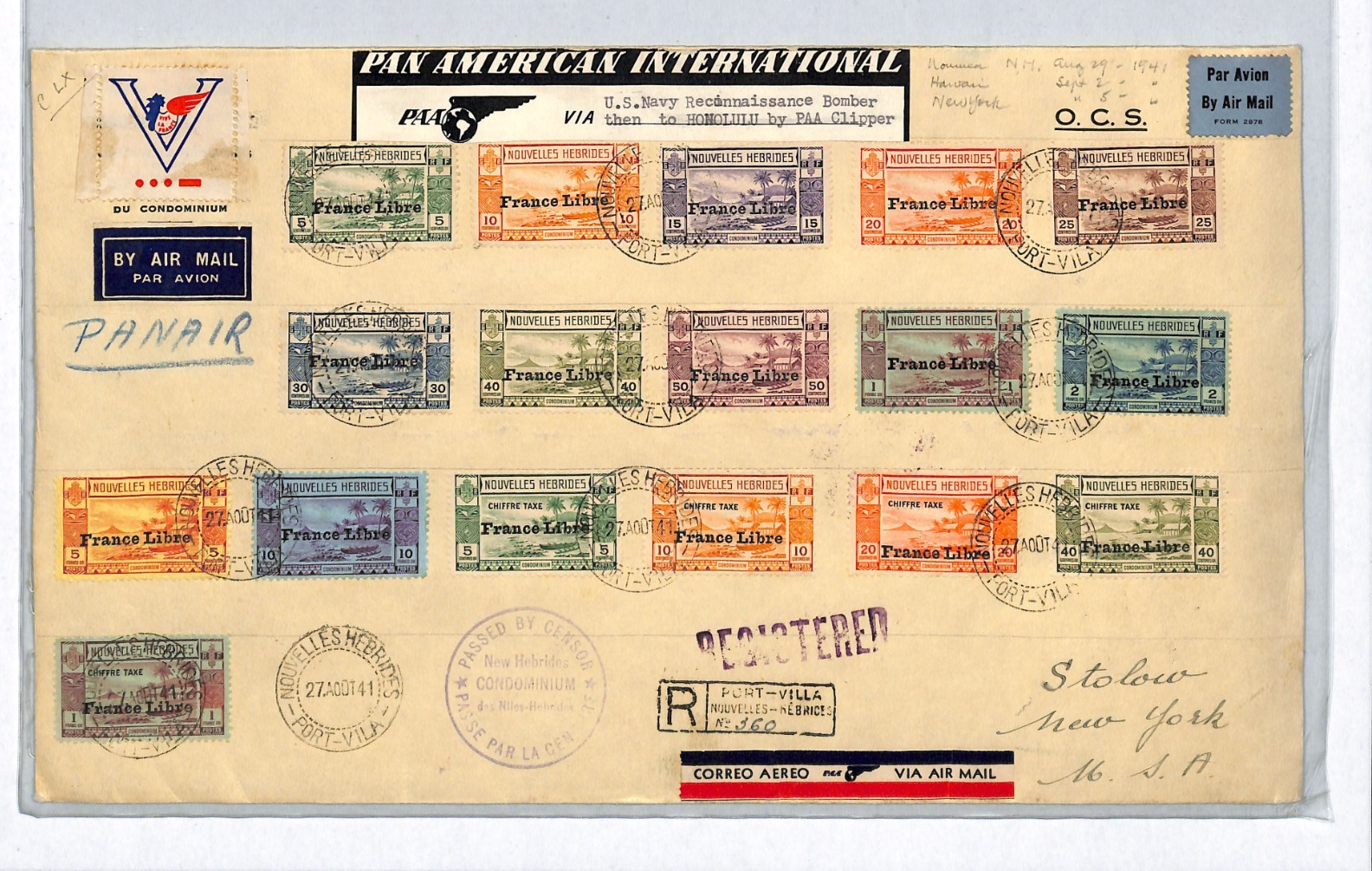 NEW HEBRIDES WW2 *FRANCE LIBRE* O/p 1941 Set Cover POSTAGE DUE Victory Label VL1 - Image 2