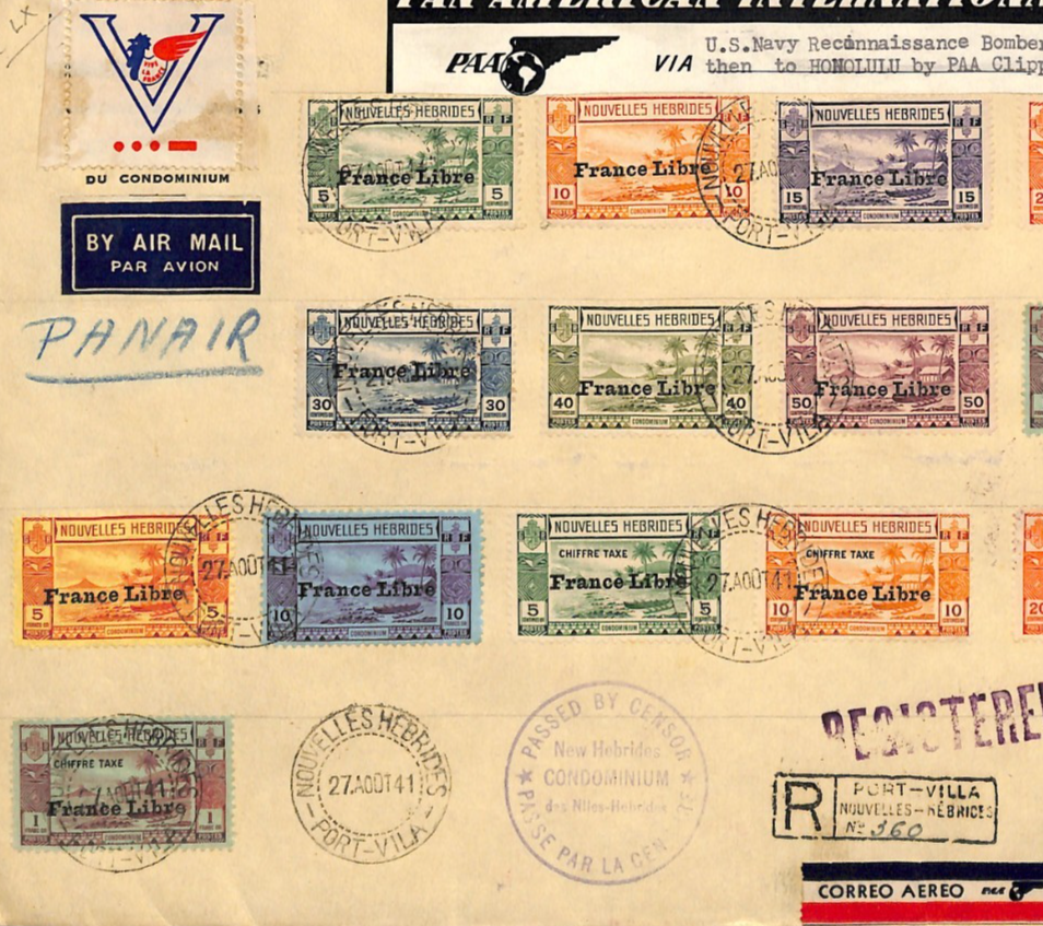 NEW HEBRIDES WW2 *FRANCE LIBRE* O/p 1941 Set Cover POSTAGE DUE Victory Label VL1 - Image 3