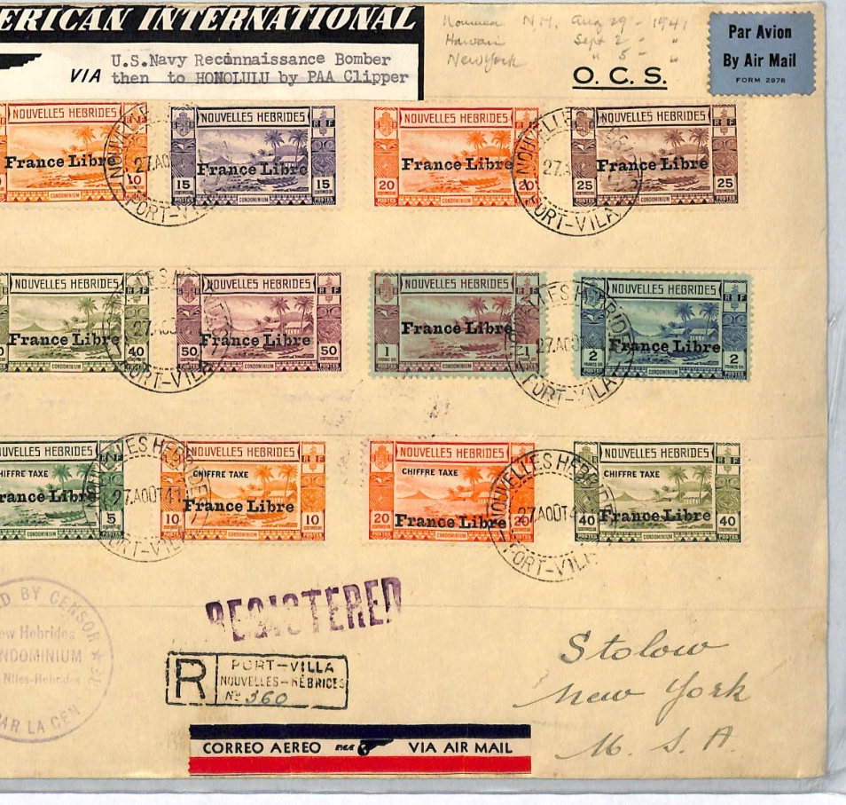 NEW HEBRIDES WW2 *FRANCE LIBRE* O/p 1941 Set Cover POSTAGE DUE Victory Label VL1 - Image 4