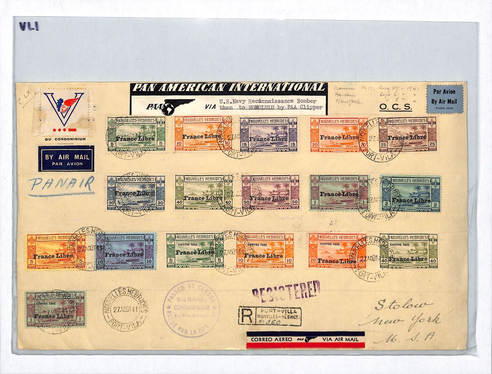 NEW HEBRIDES WW2 *FRANCE LIBRE* O/p 1941 Set Cover POSTAGE DUE Victory Label VL1 - Image 6