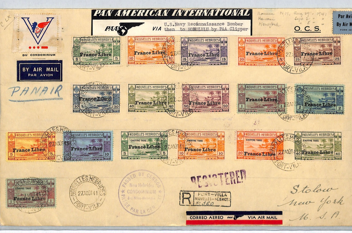 NEW HEBRIDES WW2 *FRANCE LIBRE* O/p 1941 Set Cover POSTAGE DUE Victory Label VL1