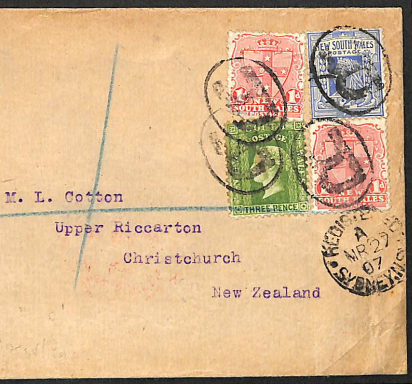 NEW SOUTH WALES Australia States QV *3-COLOUR FRANKING* Cover NSW 1907 NZ MS1322 - Image 13
