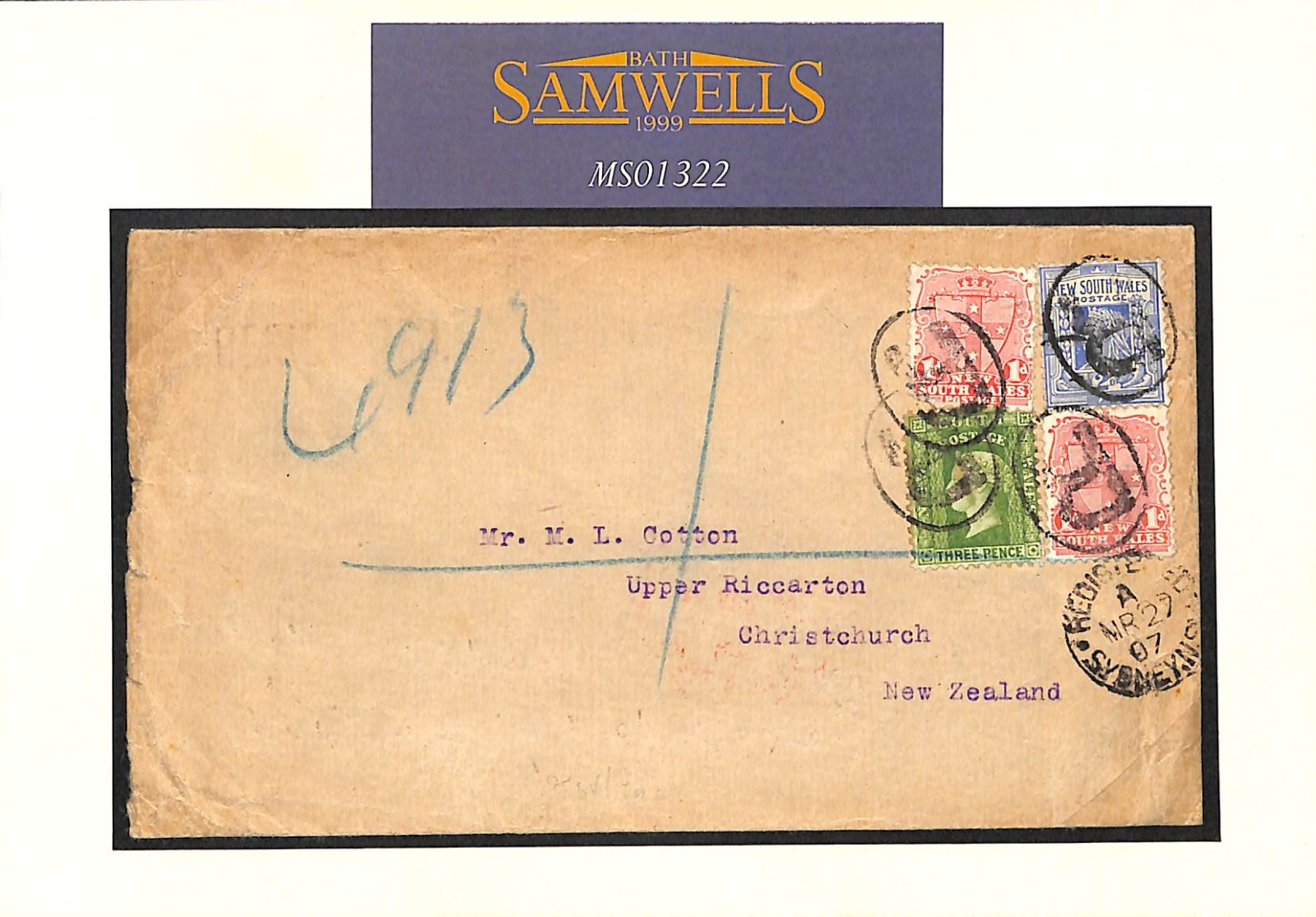 NEW SOUTH WALES Australia States QV *3-COLOUR FRANKING* Cover NSW 1907 NZ MS1322 - Image 4