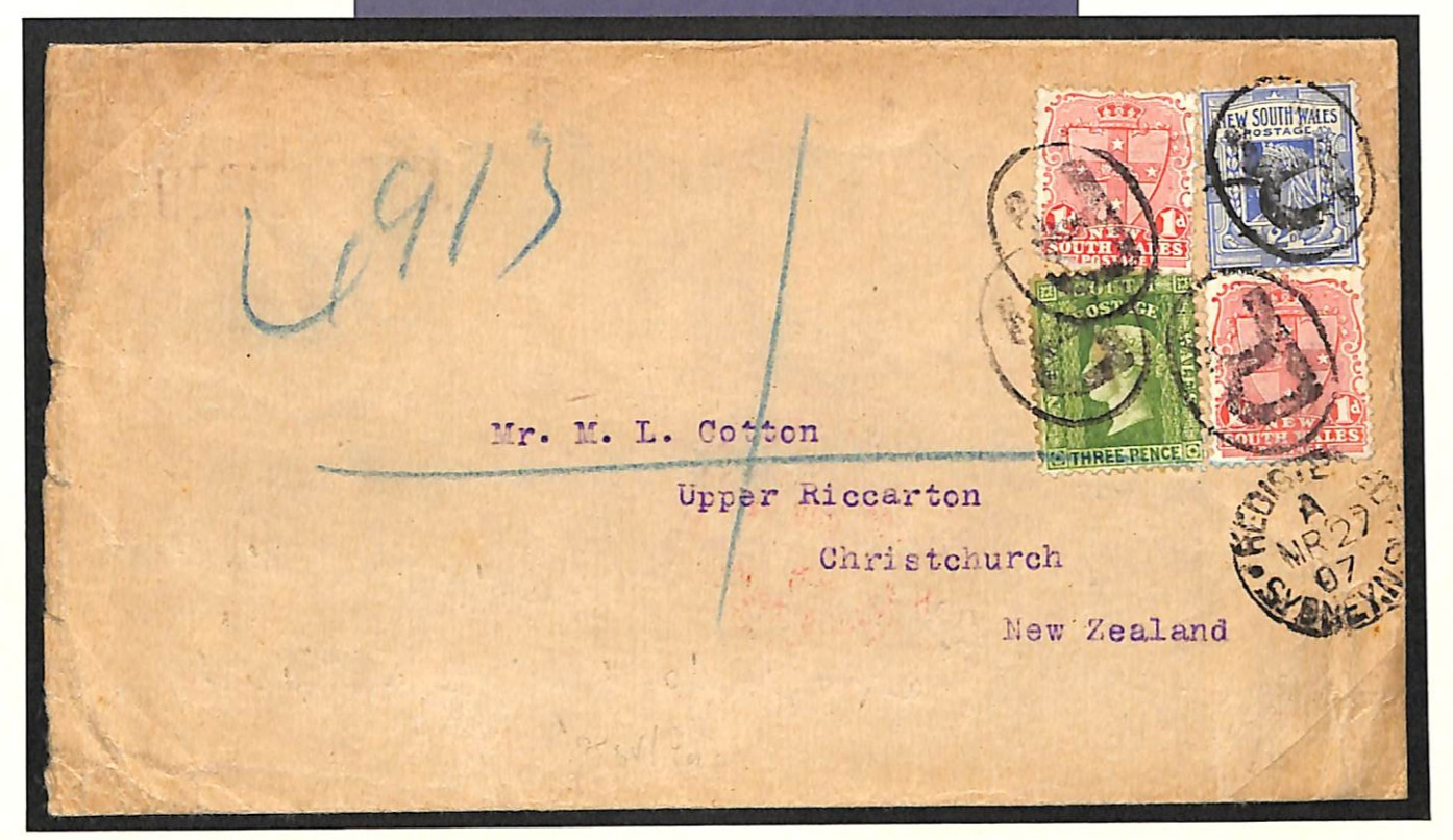 NEW SOUTH WALES Australia States QV *3-COLOUR FRANKING* Cover NSW 1907 NZ MS1322 - Image 5