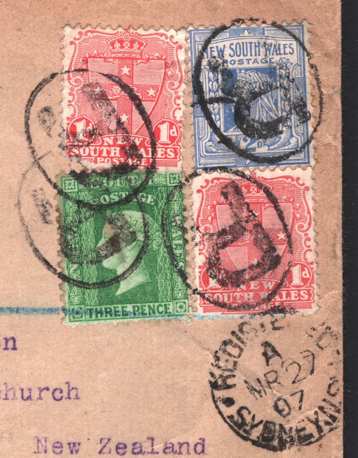 NEW SOUTH WALES Australia States QV *3-COLOUR FRANKING* Cover NSW 1907 NZ MS1322 - Image 7