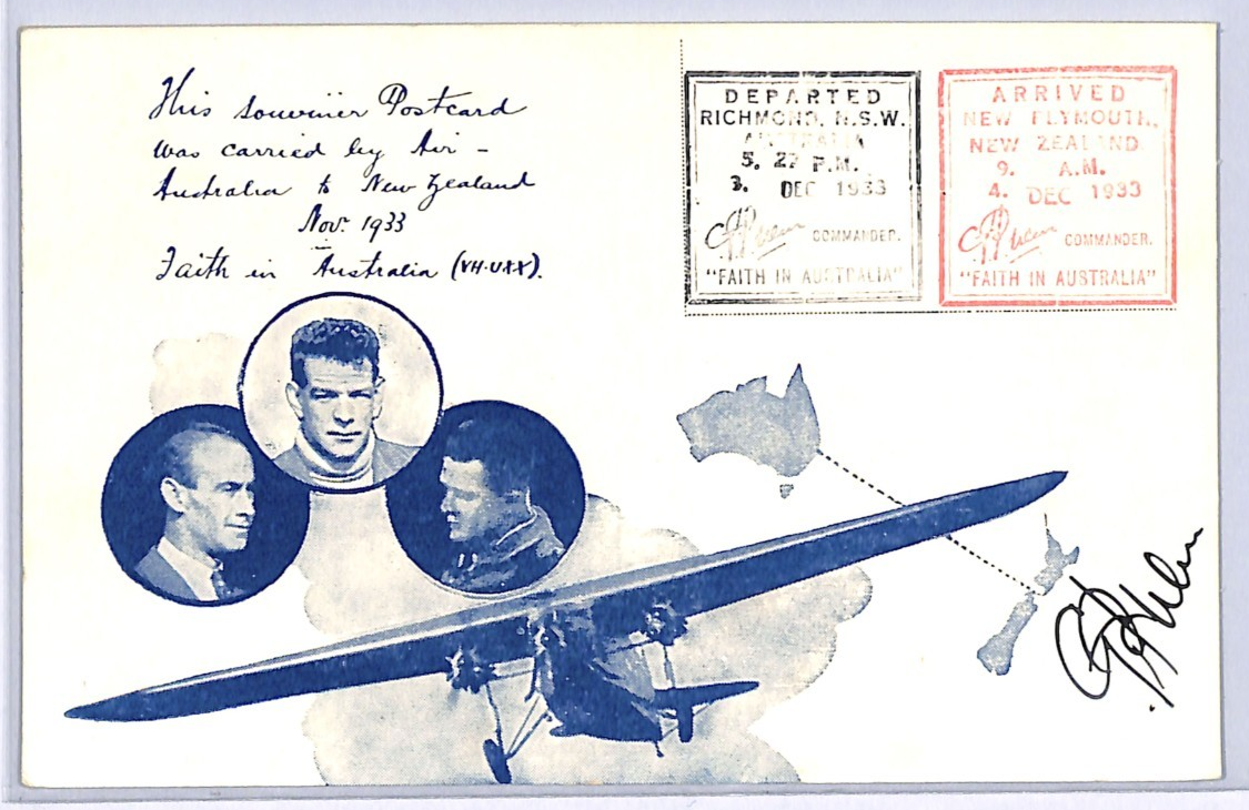 NEW ZEALAND Air FAITH IN AUSTRALIA 1933 Illustrated Card Pilot *ULM* SIGNED WA55 - Image 3
