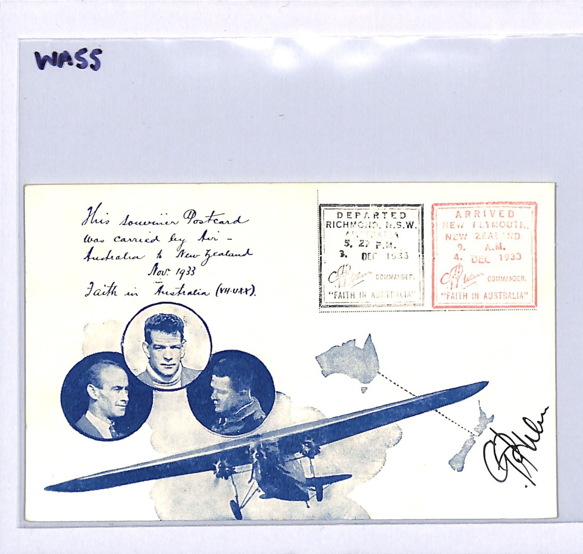 NEW ZEALAND Air FAITH IN AUSTRALIA 1933 Illustrated Card Pilot *ULM* SIGNED WA55 - Image 6