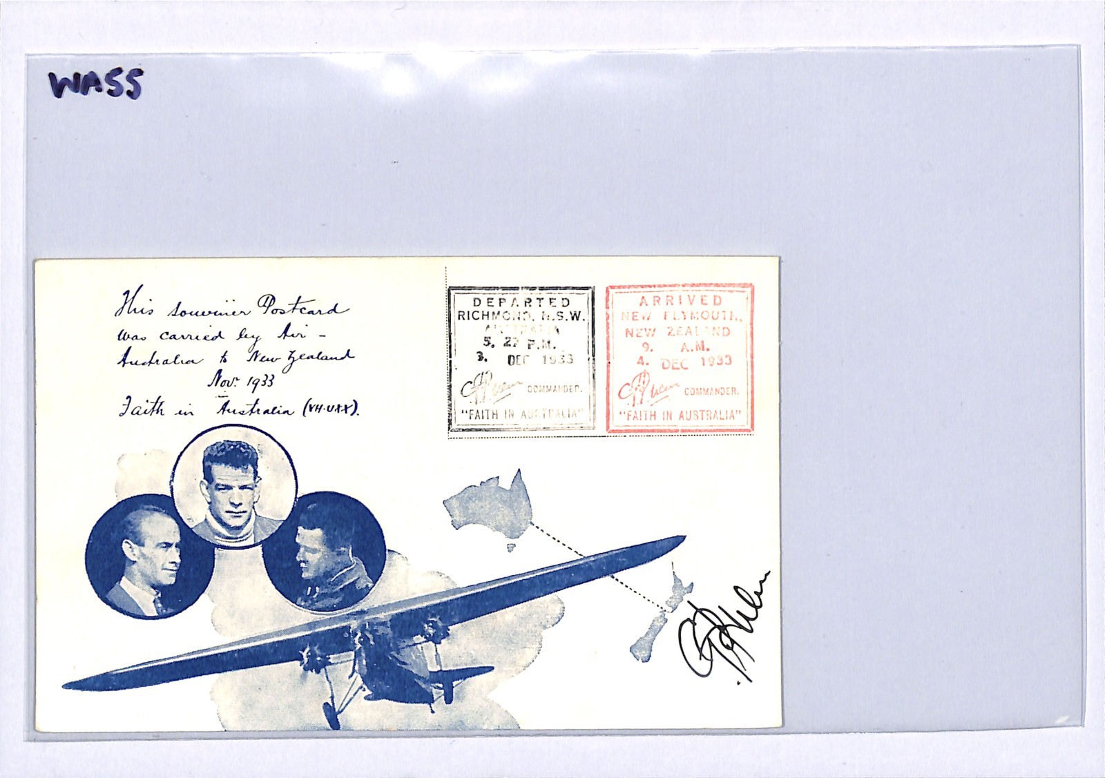 NEW ZEALAND Air FAITH IN AUSTRALIA 1933 Illustrated Card Pilot *ULM* SIGNED WA55 - Image 7