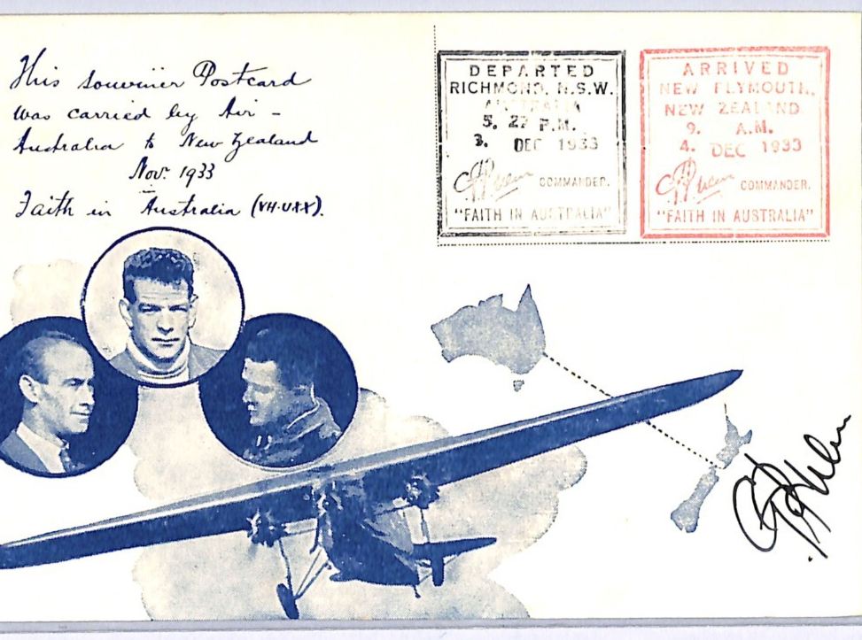 NEW ZEALAND Air FAITH IN AUSTRALIA 1933 Illustrated Card Pilot *ULM* SIGNED WA55