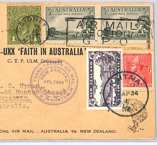 NEW ZEALAND Cover AUSTRALIA *MIXED FRANKING* Air FIRST FLIGHT 1934 Kaitaia WY305 - Image 3