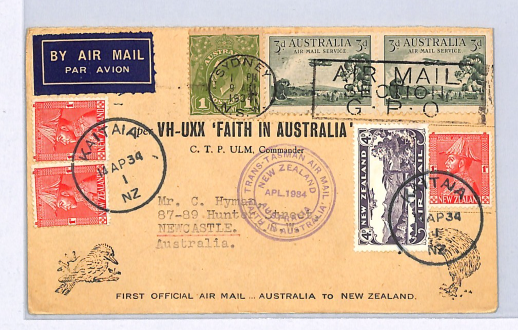 NEW ZEALAND Cover AUSTRALIA *MIXED FRANKING* Air FIRST FLIGHT 1934 Kaitaia WY305