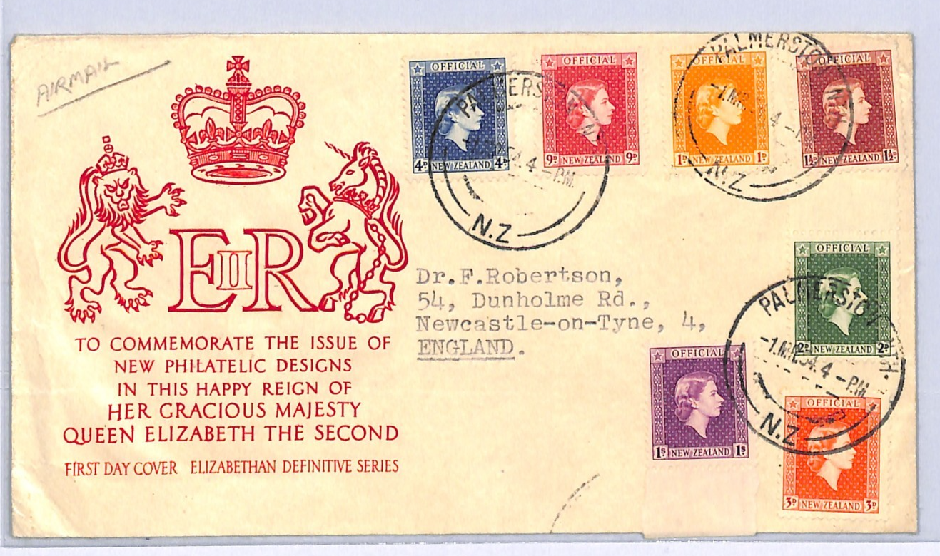 NEW ZEALAND Officials FDC 1954 QEII Definitives Palmerston N. GB Newcastle WA61 - Image 3