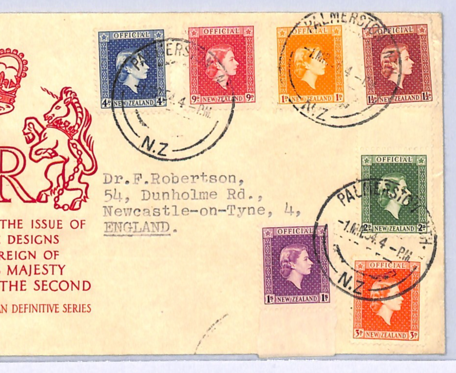NEW ZEALAND Officials FDC 1954 QEII Definitives Palmerston N. GB Newcastle WA61 - Image 5